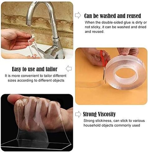 NUOYA 3M لاصق مزدوج الجانب قابل لإعادة الاستخدام نانو لا يترك أثرًا على الوجهين، ملصق قابل للإزالة، حلقة سكوتش، أداة صمغ من الأكريليك للمنزل، أدوات صغيرة عملية، شفافة، 300 سم * 3 سم * 0.1 سم in Kuwait