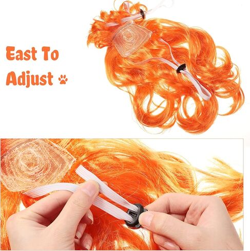 3 Pieces Pet Wigs Cats and Dogs Wigs Funny Cosplay Pet Headwear Dog Cat Wigs in Pink Orange Gold with Adjustable Elastic Bands for Pet Dog Cat Holiday Party Cosplay Costumes in Kuwait