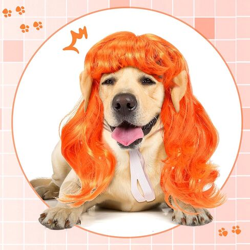 3 Pieces Pet Wigs Cats and Dogs Wigs Funny Cosplay Pet Headwear Dog Cat Wigs in Pink Orange Gold with Adjustable Elastic Bands for Pet Dog Cat Holiday Party Cosplay Costumes in Kuwait