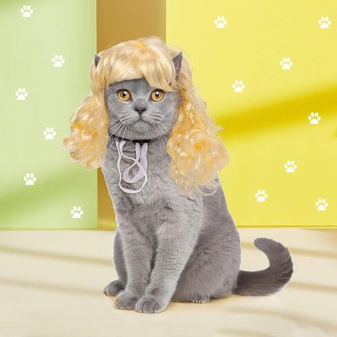 3 Pieces Pet Wigs Cats and Dogs Wigs Funny Cosplay Pet Headwear Dog Cat Wigs in Pink Orange Gold with Adjustable Elastic Bands for Pet Dog Cat Holiday Party Cosplay Costumes in Kuwait