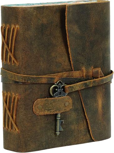 Vintage leather Journal for Women Men - 200 Pages- 6X4(A6) inches - 5 Color Deckle Edge Paper of 180 GSM - Book of Shadows - Brown Leather Bound Journal by Leather Village in Saudi Arabia