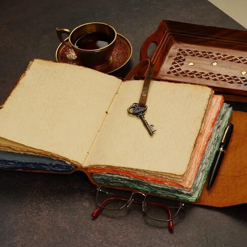 Vintage leather Journal for Women Men - 200 Pages- 6X4(A6) inches - 5 Color Deckle Edge Paper of 180 GSM - Book of Shadows - Brown Leather Bound Journal by Leather Village in Saudi Arabia