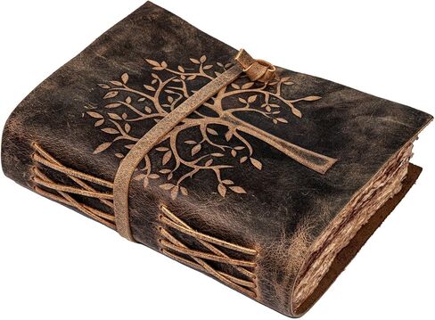 LEATHER VILLAGE Vintage Leather Journal Tree of Life - Leather Bound Journal - Vintage Deckle Edge Paper - Sketchbook - Journal for Women Men - Book of Shadows (Distressed Brown, 8 inchesX6 inches) in Saudi Arabia