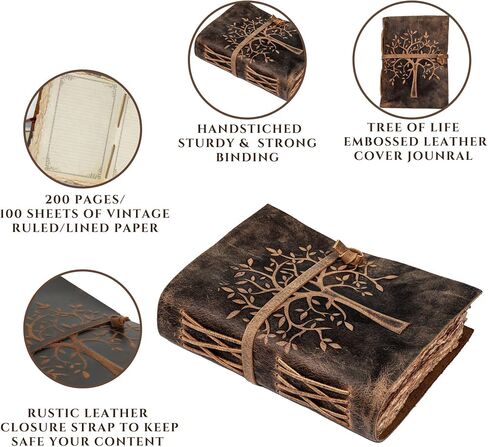LEATHER VILLAGE Vintage Leather Journal Tree of Life - Leather Bound Journal - Vintage Deckle Edge Paper - Sketchbook - Journal for Women Men - Book of Shadows (Distressed Brown, 8 inchesX6 inches) in Saudi Arabia