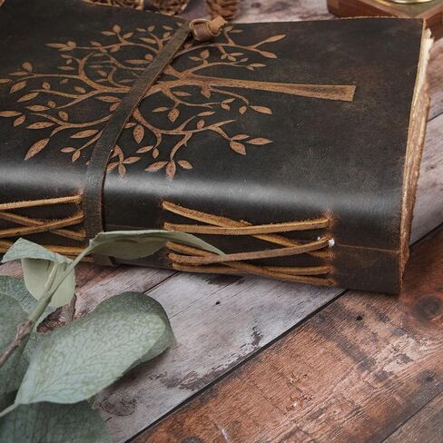 LEATHER VILLAGE Vintage Leather Journal Tree of Life - Leather Bound Journal - Vintage Deckle Edge Paper - Sketchbook - Journal for Women Men - Book of Shadows (Distressed Brown, 8 inchesX6 inches) in Saudi Arabia
