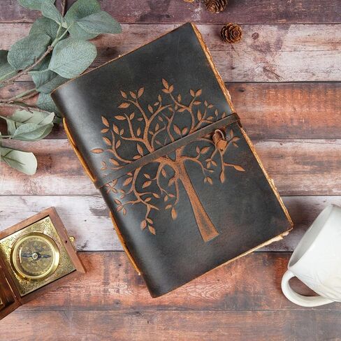 LEATHER VILLAGE Vintage Leather Journal Tree of Life - Leather Bound Journal - Vintage Deckle Edge Paper - Sketchbook - Journal for Women Men - Book of Shadows (Distressed Brown, 8 inchesX6 inches) in Saudi Arabia