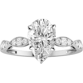 14K White Gold 0.9 Carat LAB GROWN DIAMOND Petite Curving Pear Cut Diamond Engagement Ring (E-F Color VS2-SI1 Clarity 0.75 Ct Center) in Kuwait