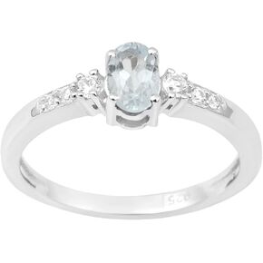 925 Sterling Silver Solitaire Various Gemstone and White Topaz Accents Women Engagement Ring (1.2 Ct Oval 6X4 MM, Gemstone Birthstone)