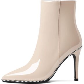 Joseywade أحذية الكاحل أحذية عالية الكعب النساء أشار تو Stiletto رقيقة كعب نحيف الجوارب 3.5 "الجانب سستة مطرز قصيرة مطرز الأحذية الأحذية