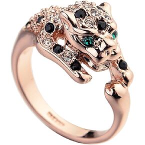 Rose Gold Plated Animal Leopard Ring with Clear and Black Cubic Zirconia Jaguar Sport Dots Fashion Jewelry for Women