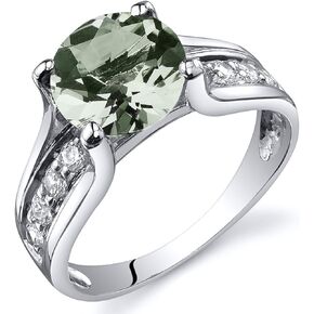 Peora Green Amethyst Cathedral Solitaire Ring for Women 925 Sterling Silver, Natural Gemstone Birthstone, 1.75 Carats Round Shape 8mm, Sizes 5 to 9