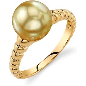 The Pearl Source Pearl Ring with Golden South Sea Cultured Pearl and 14K Gold Terrie Pearl Ring for Women