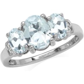 Silvershake 3 Stone Genuine Oval Shape Birthstone Gemstone White Gold Plated 925 Sterling Silver Classic Statement Right Hand Ring
