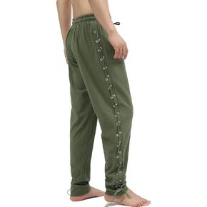 Mens Medieval Lace up Tapered Pirate Pants Renaissance Viking Navigator Trousers Halloween Pirate Cosplay Costume