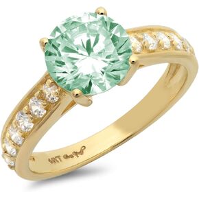 Clara Pucci 2.25 ct Brilliant Round Cut Solitaire Accent Genuine Flawless Green Simulated Diamond Gemstone Engagement Promise Statement Anniversary Bridal Wedding Ring Solid 18K Yellow Gold