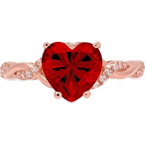 Clara Pucci 2.19 ct Heart Cut Criss Cross Twisted Solitaire Accent Halo Genuine Flawless Natural Red Garnet Gem Engagement Promise Anniversary Bridal Wedding Ring 18K Rose Gold