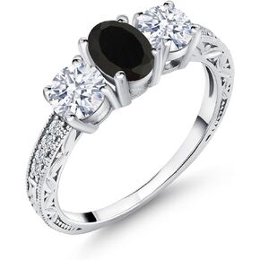 Gem Stone King 925 Sterling Silver Black Onyx Wedding Engagement Ring For Women (2.42 Cttw, Gemstone Birthstone, Available in size 5, 6, 7, 8, 9)