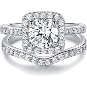 OPOMOMO Two-in-One Wedding Engagement Rings,18K White Gold Plated Halo Promise Eternity Rings 6