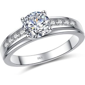 MABELLA Solid 925 Sterling Silver Solitaire Round Clear Cubic Zirconia Rings Engagement Ring for Women Size 10