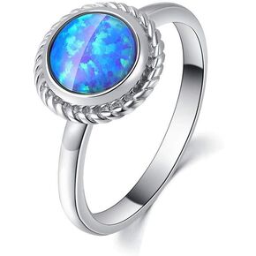 FANCIME October Birthstone Sterling Silver Created Blue Opal Heart/Round/Oval Halo Women Rings Gold Plated Dainty Engagement Rings Fine Jewelry for Women Size 6,7,8