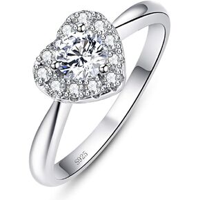 AVECON Sterling Silver Heart Rings for Women Heart Shape Womens Engagement Ring Wedding Ring Round Cubic Zirconia Eternity Promise Ring for Her Size 5-10