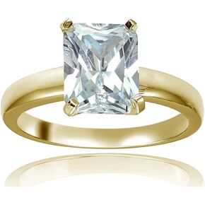 Hoops & Loops Yellow Gold Flashed Sterling Silver CZ Emerald Cut Engagement Ring, Size 7