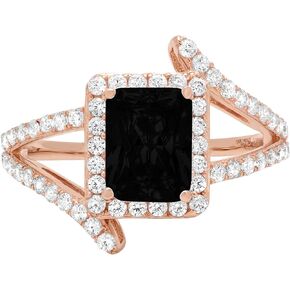 2.10 ct Emerald Cut Solitaire with Accent Halo Criss Cross Flawless Natural Black Onyx Gemstone Ideal VVS1 Engagement Promise Statement Anniversary Bridal Wedding Designer Ring 14k Rose Pink Gold