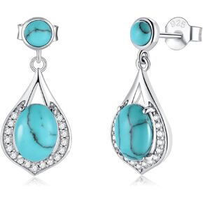 FANCIME Created Turquoise Earrings Sterling Silver Teardrop Stud Earrings with 2 Turquoise Stone December Birthstone Earrings Fine Jewelry for Women