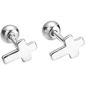 Mini Cross Cartilage Conch Tiny Stud Earrings for Women Girls S999 Sterling Silver Dainty Small Tragus Helix Piercing Studs 20g Screw Back 1mm Hypoallergenic Sensitive Ears Sleeper Studs Christmas Gifts