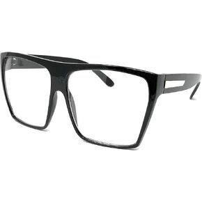 Large Oversized Retro Fashion Clear Lens Square Glasses, Black Gold, Size 5.0