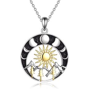 Mountain Necklace, Moon Necklace Sterling Silver Nature Sun Mountain Star and Moon Pendant Necklace Jewelry GiftS for Women Girls Skiers, Hikers, Campers, Climbers, Nature Lovers