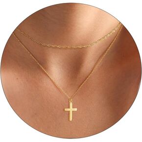 Cross Necklace for Women, 14K Gold/Sterling Silver Plated Cross Necklace Tiny Small Sideway Cross Choker Necklace Layered Gold Cross Pendant Necklace Gold Cross Necklaces for Women Girls Trendy Jewelry Gifts
