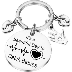 PLITI Midwife Gift OBGYN Gift OB Nurse Appreciation Gift Gynecologist Gift It's a Beautiful Day to Catch Babies Keychain
