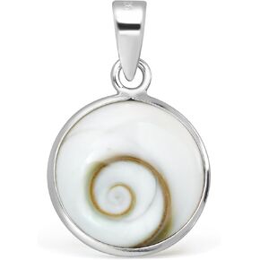 WithLoveSilver 925 Sterling Silver 13mm Round Eye of Shiva Shell Pendant