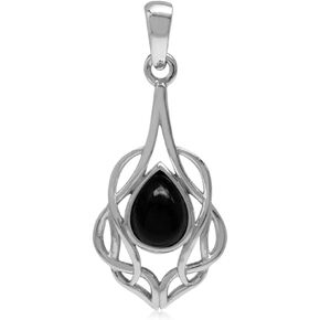 Silvershake Genuine Cabochon Stones White Gold Plated 925 Sterling Silver Celtic Knot Drop Solitaire Pendant Jewelry for Women