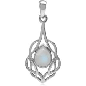 Silvershake Genuine Cabochon Stones White Gold Plated 925 Sterling Silver Celtic Knot Drop Solitaire Pendant Jewelry for Women