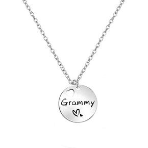 LQRI Grandma Necklace Round Disc Grandma Stainless Steel Charm Necklace Best Grandma Ever Gift for Grandma Nana