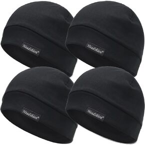 Headshion Cotton Skull Caps for Men Women, 4-Pack Modal Beanie Hat for Running Cycling Sleep Cap Chemo Headwear Helmet Liner