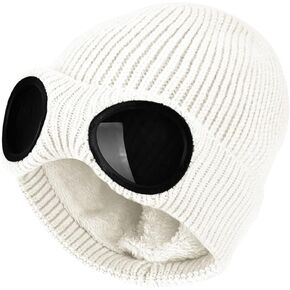 HeiDmai Unisex Goggle Knit Beanie Hat Outdoor Warm Thick Fleece Lined Winter Skull Cap