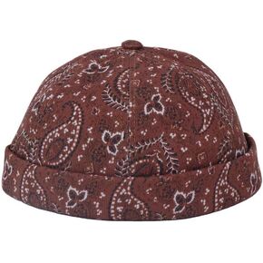 Mens Printed Docker Cap Hats Beanie Sailor Cap Hat Rolled Cuff Retro Brimless Hat