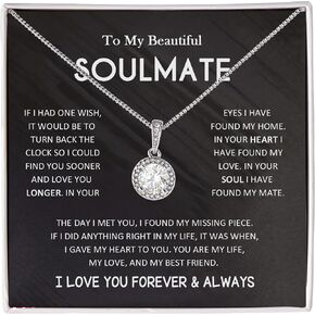 To My Beautiful Soulmate Necklace with Message Card, Gift For Valentine's Day, Birthday, Anniversary, Christmas, Stainless Steel, No Gemstone