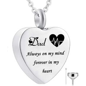 HQ Heart Urn Necklace for Ashes Always on My Mind Forever in My Heart Cremation Jewelry Memorial Ashes Keepsake Pendant Birthstone Jewelry (dad)