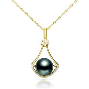 Gifts for Women-Tahitian-Black-Pearl-Necklace-Gift for Wife Wedding Birthday Anniversary-Mom Girlfriend Her Mothers Day Valentines Day Christmas-18K Gold Plated Sterling Silver Pearl Pendant NO021