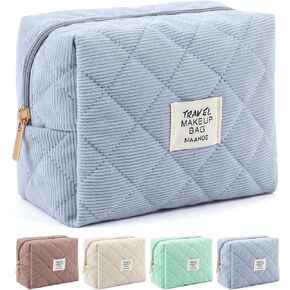 MAANGE Small Makeup Bag for Women Cosmetic Bags for Purse Corduroy Makeup Pouch Cute Makeup Bag with Zipper Portable Make Up Bag for Travelling(Blue)