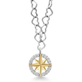 Gem Stone King 925 Sterling Silver and 10K Yellow Gold White Lab Grown Diamond Ocean Sea Life Charm Pendant Necklace For Women with Heart Chain Made In Italy Fully Adjustable Up to 20 Inch