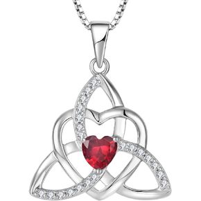 YIFSIY Celtic Knot Heart Necklace 925 Sterling Silver Trinity Love Knot Pendant Birthstones Jewelry Gifts Necklace for Women