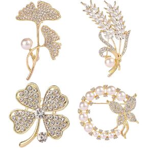 VIEEL 4 Pack Elegant Brooch Pin Sweater Shawl Clips Faux Rhinestones Collar Safety Engraving Metal Lapel Pin Jewelry for Women Girls Clothing Accessories in Saudi Arabia