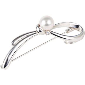 Japanese 8.0mm Akoya Cultured Pearl with Moonstone Brooch for Women with Sterling Silver | Classy Design Excellent Gift | Pearl Brooch