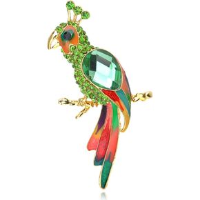 Alilang Golden Tone Green Rhinestones Enamel Tropical Parrot Bird Brooch Pin