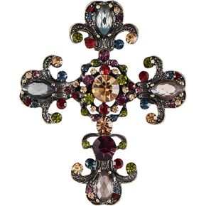 Alilang Antique Silvery Tone Pink Purple Rhinestones Pastel Holy Cross Brooch Pin
